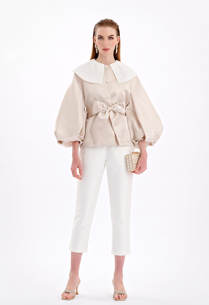 Choice Textured Pleated Collar Jacket Gold-Beige