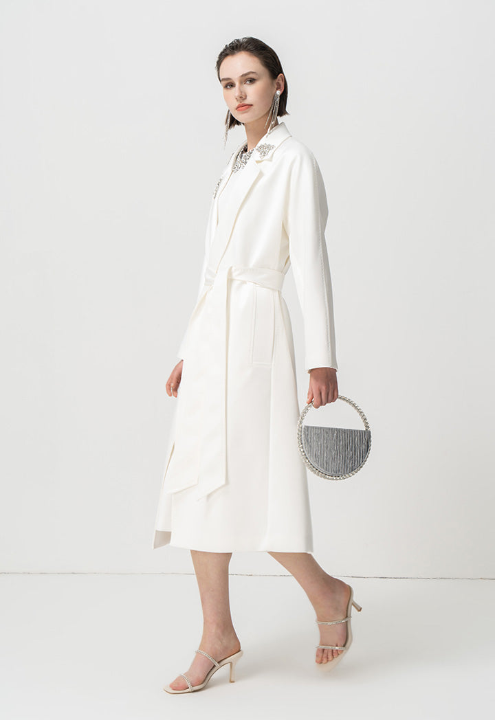 Choice Solid Outerwear With Collar-Embellished Offwhite