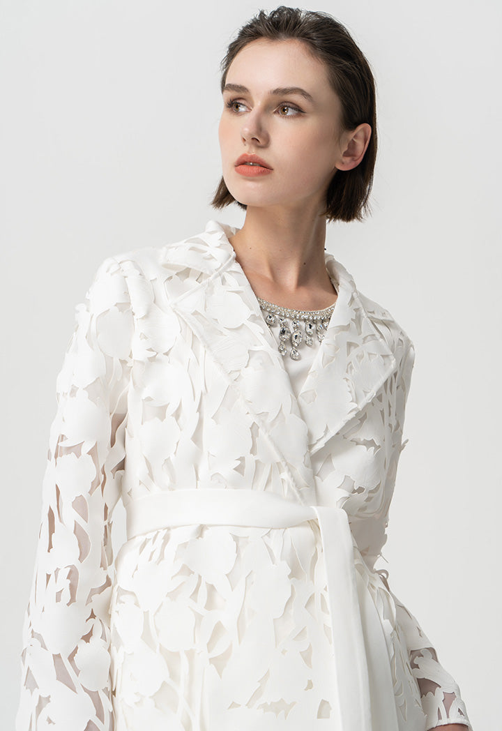 Choice Single Tone Laser Cut Fabric Organza Jacket Offwhite