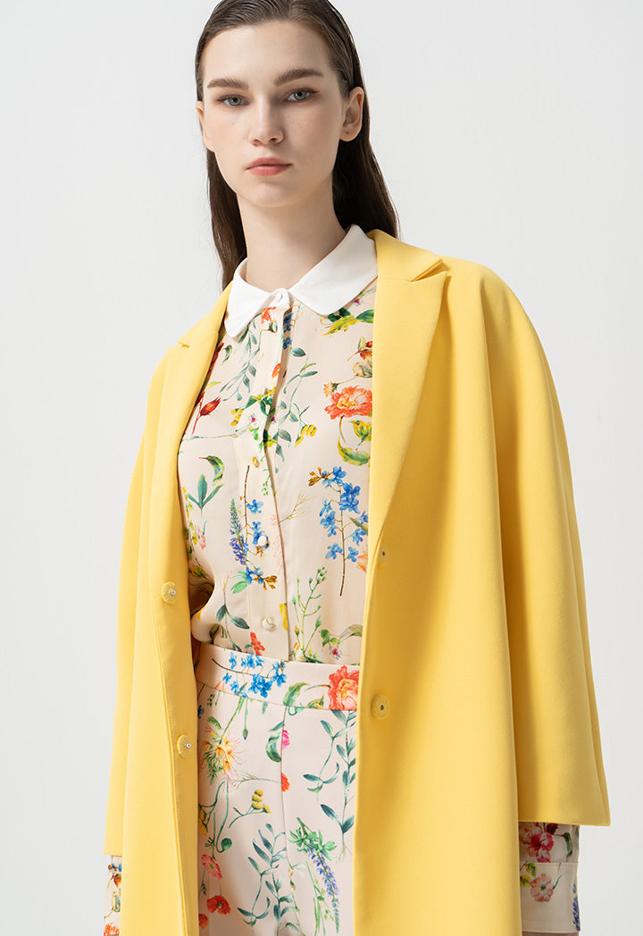 Choice Solid Long Sleeves Midi Jacket Yellow