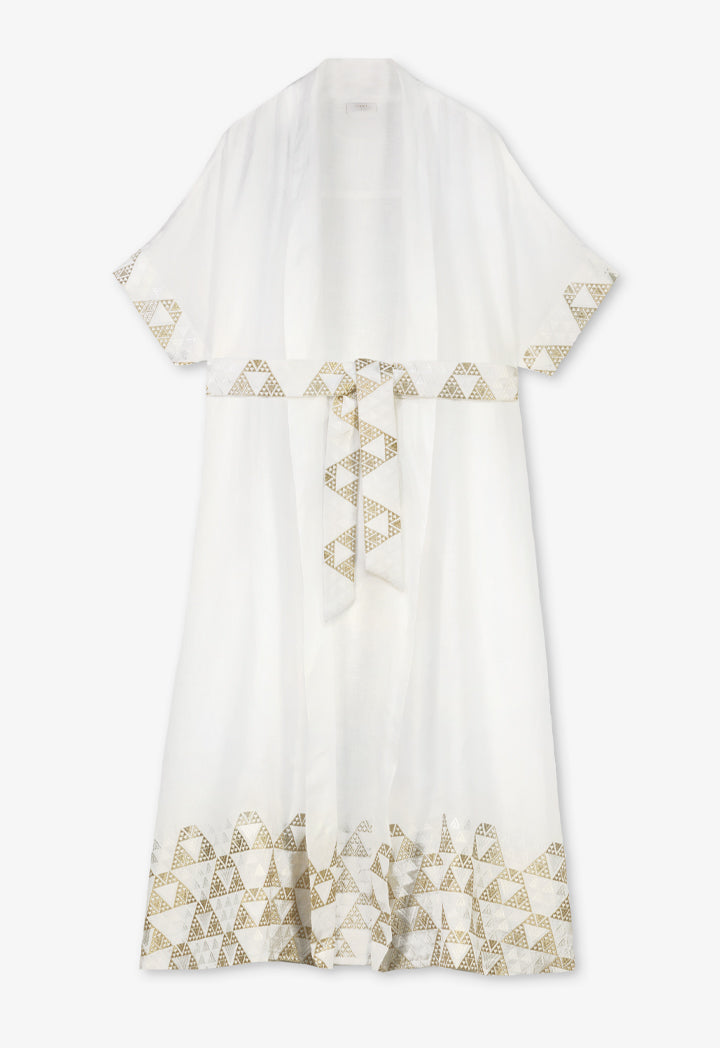 Choice Solid Embroidered Geometric Maxi Abaya - Ramadan Style Off White