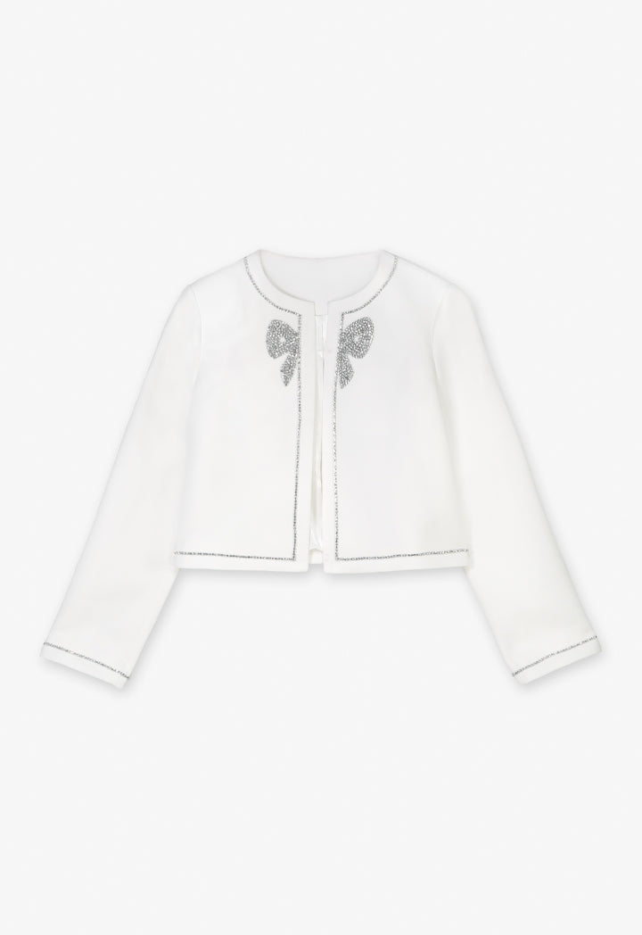 Choice Long Sleeve Crystal Embellished Jacket Off White