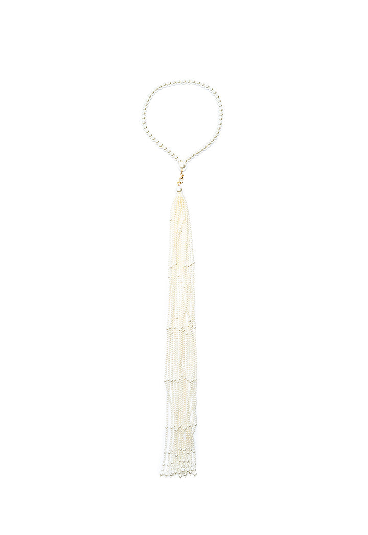 Choice Pearl Beaded Tassel Choker Offwhite