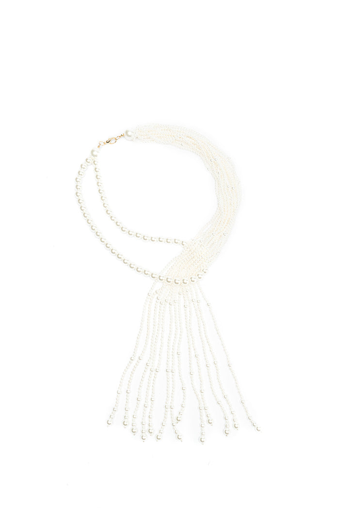 Choice Pearl Beaded Tassel Choker Offwhite