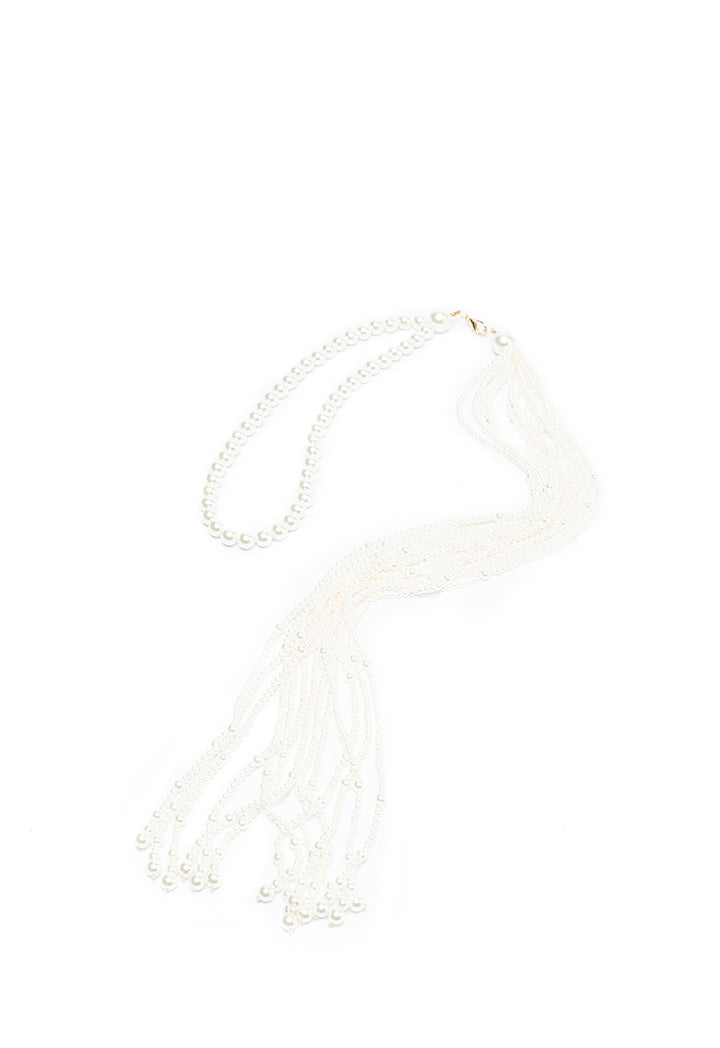 Choice Pearl Beaded Tassel Choker Offwhite