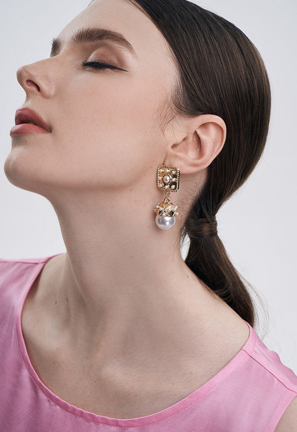 Choice Two Tone Pearl Teardrop Earring White-Gold