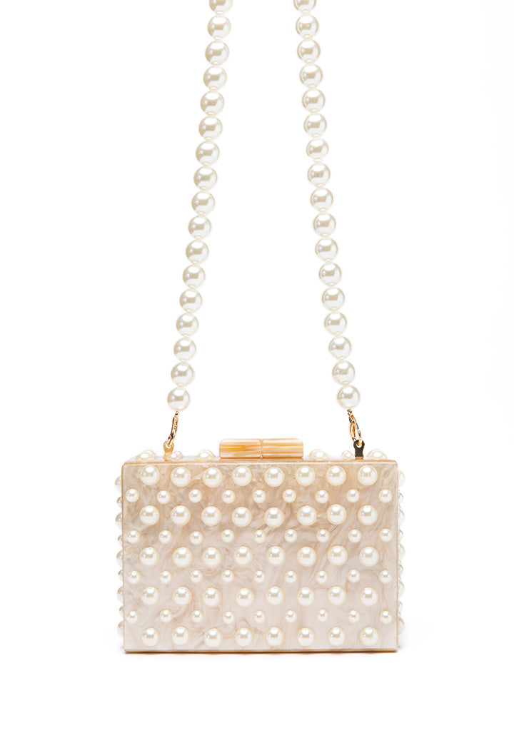 Choice Pearly Resin Clutch Bag Beige