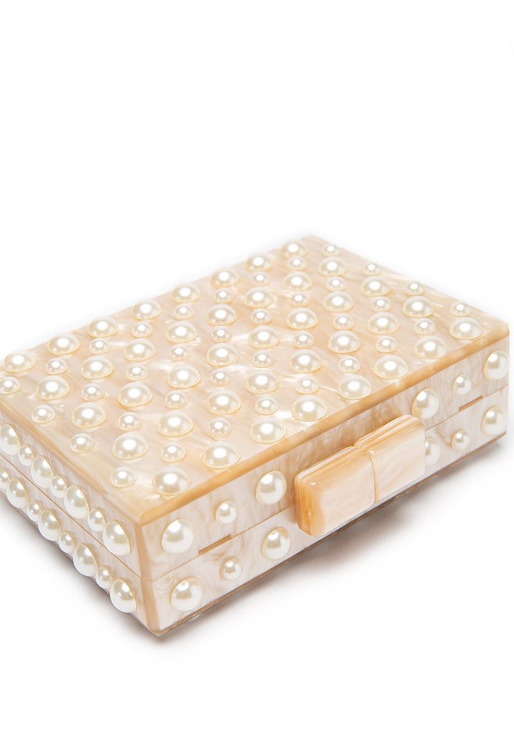 Choice Pearly Resin Clutch Bag Beige