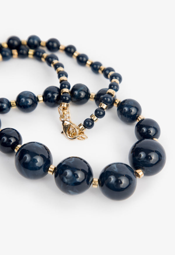 Choice Glossy Gradient Marbled Beaded Necklace Navy