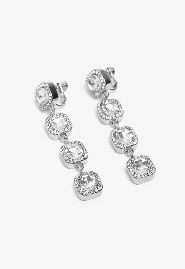 Choice Square Cut Crystal Long Earrings Silver