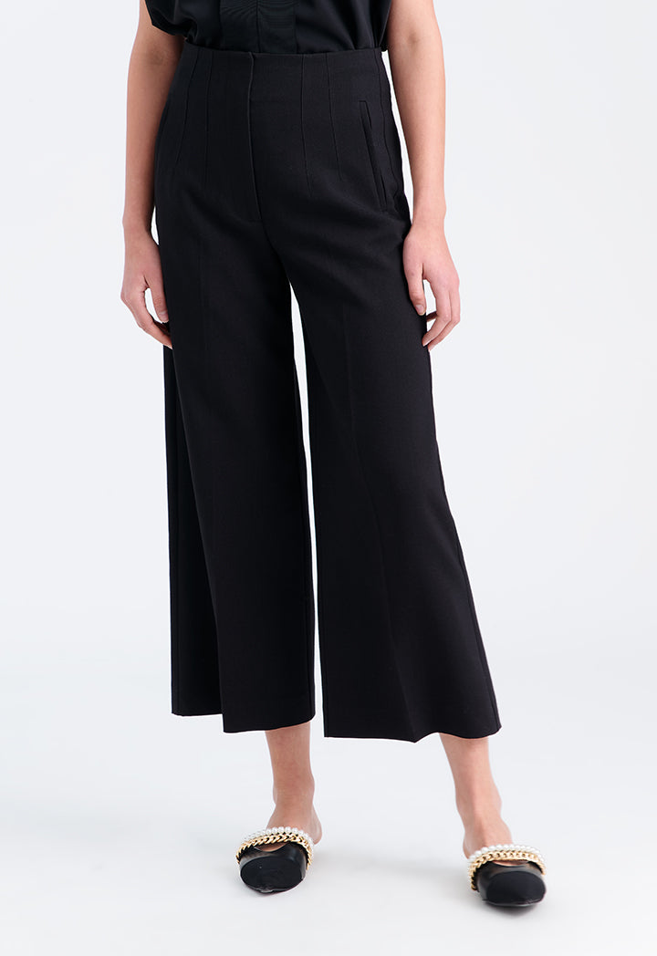 Choice Solid Pleated Culottes Black