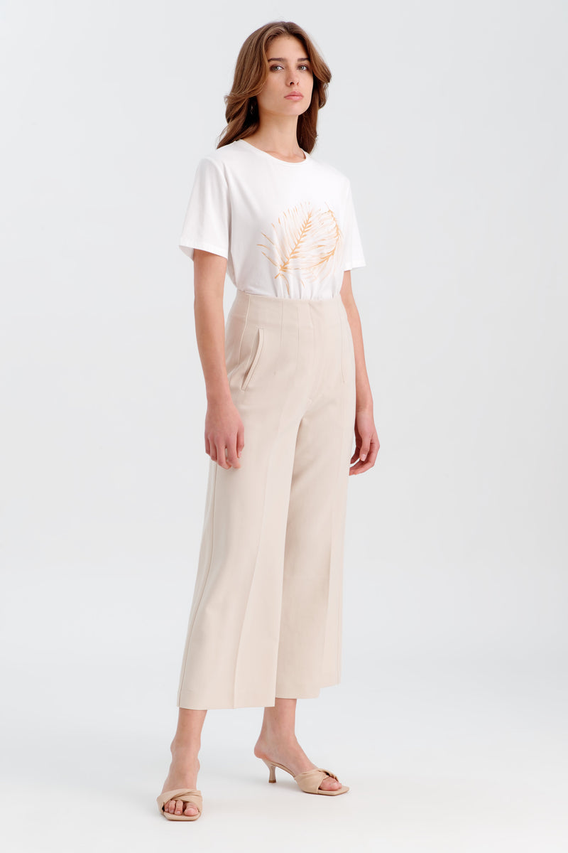 Choice Solid Pleated Culottes Light Beige