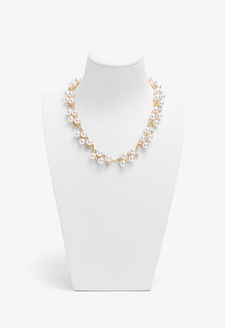 Choice Crystal And Faux Pearls Embellished Necklace White