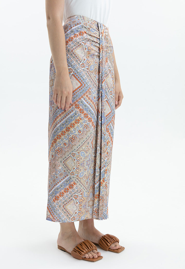 Choice Printed Draped Detail Skirt Multi Color