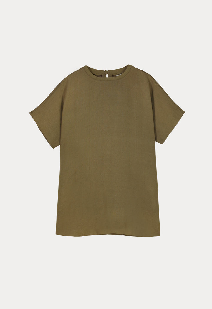 Choice Solid Basic Ribbed Crew Top Khaki