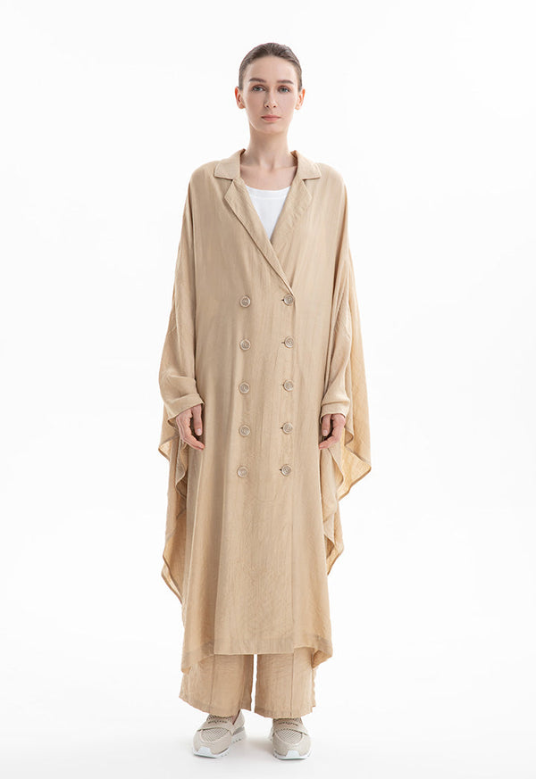 Choice Bat Wing Oversized Midi Jacket Sand Beige