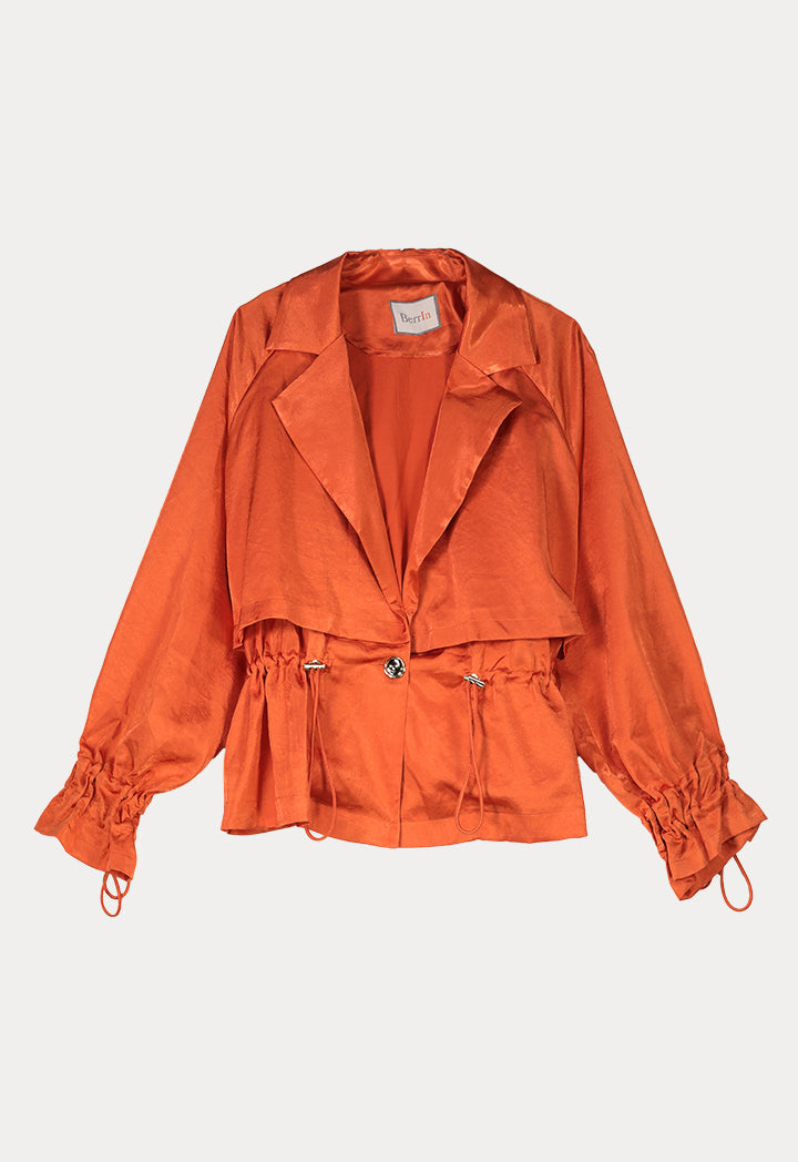 BERRIN Plain Drawstring Waist Short Jacket ORANGE