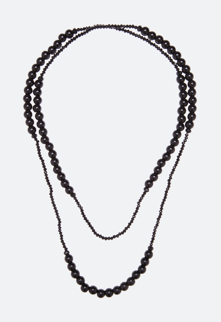 Choice Mixed Beads Long Strand Necklace Black - Wardrobe Fashion