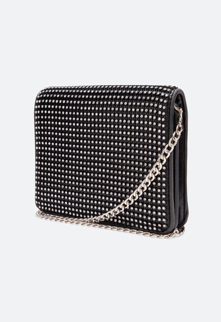 Choice Rhinestone Mesh Flap Sling Bag Black - Wardrobe Fashion