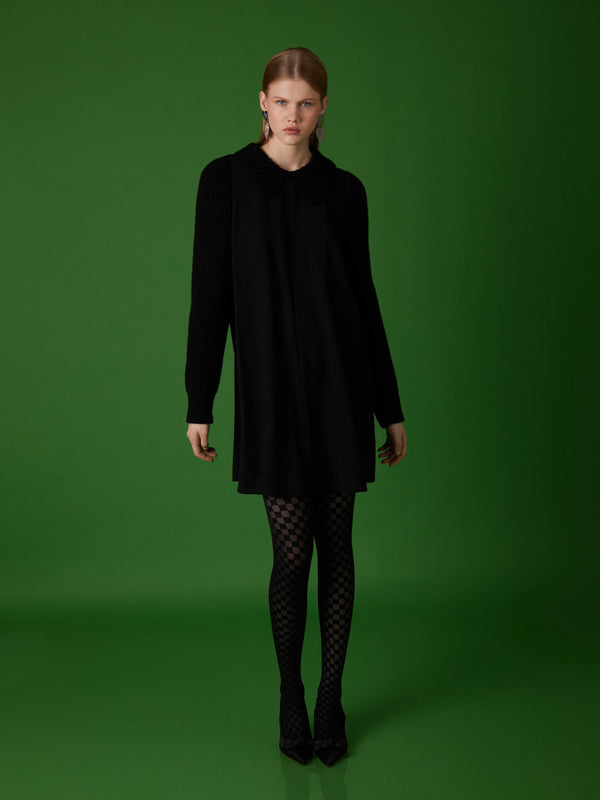 Nocturne Knit Detail Mini Dress Black