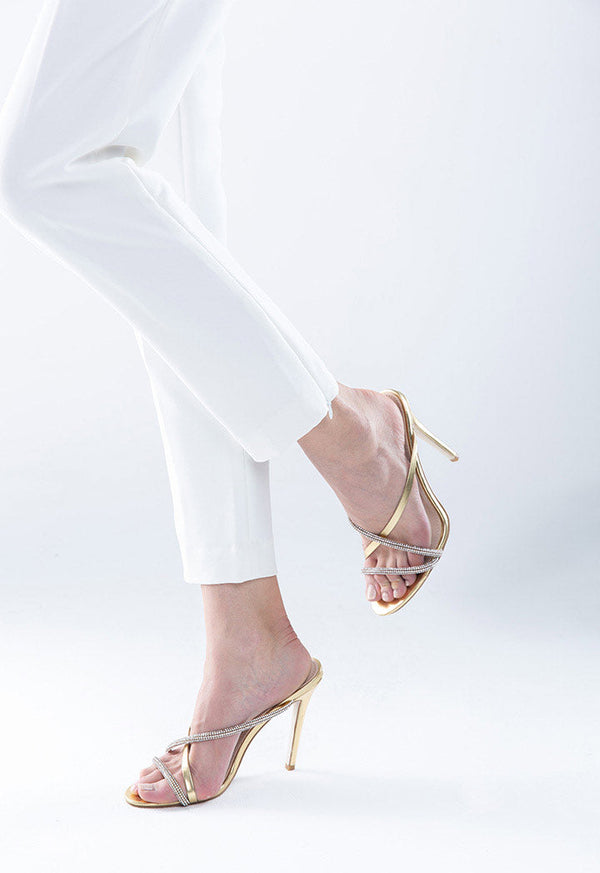 Choice Rhinestone Strap Open Toe Stiletto Gold