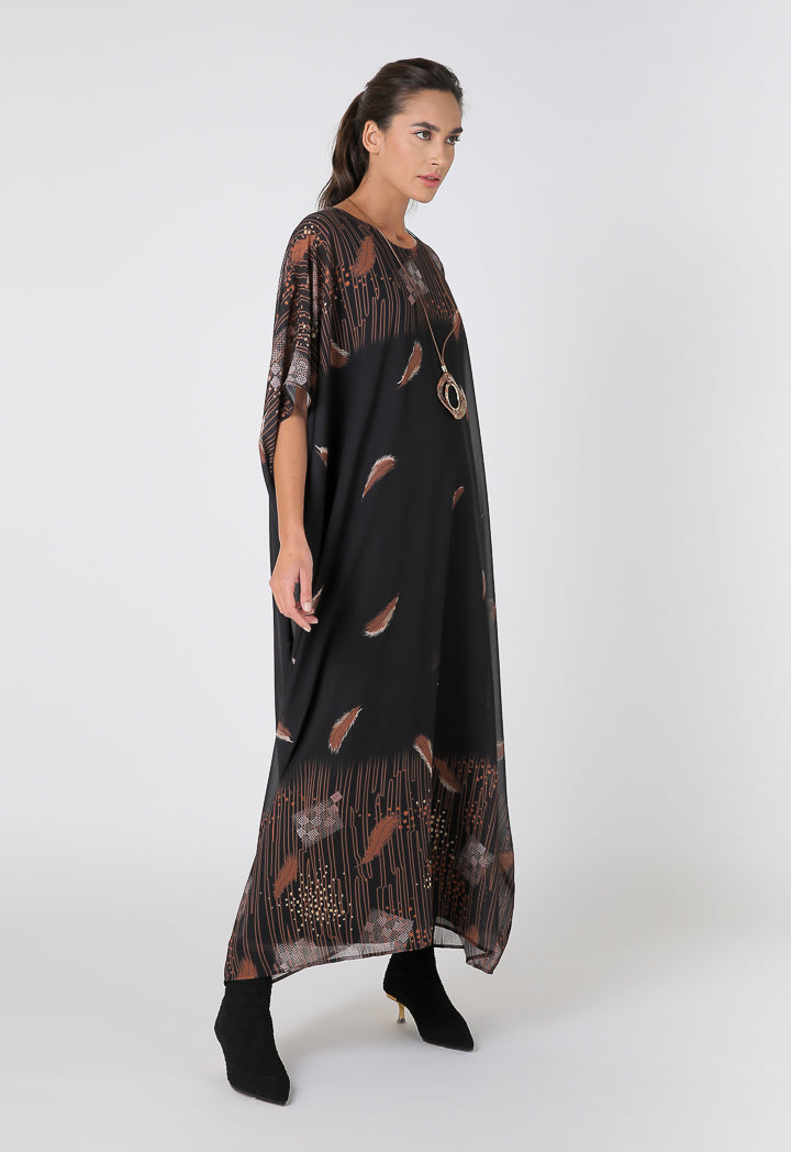 Choice Printed Wide Maxi Dress With Plain Inner Black