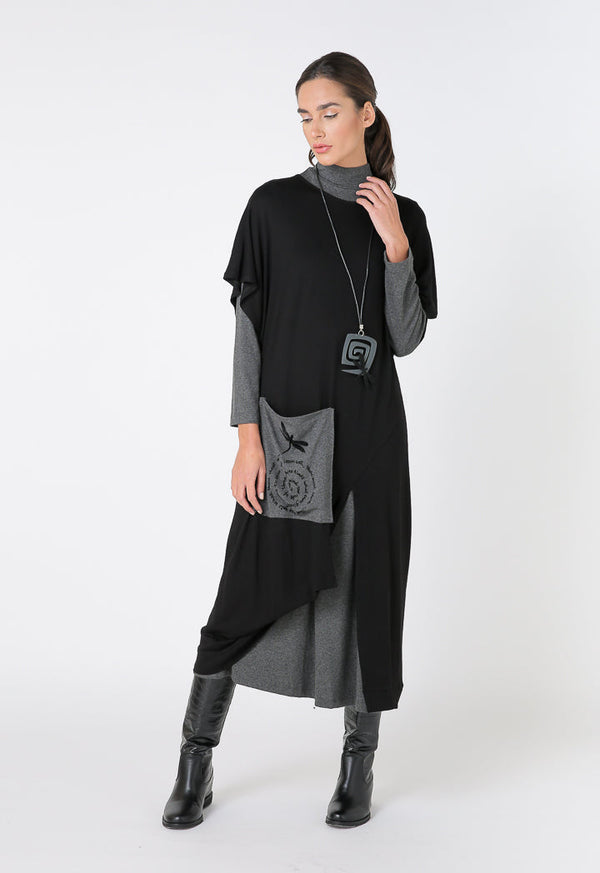 Choice Long Sleeve Midi Jersey Dress Black-Grey