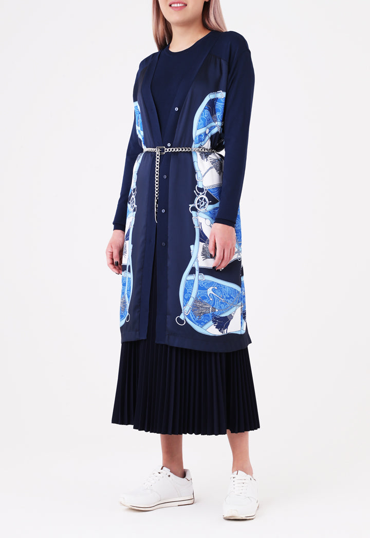 Choice Belt Tassel Print Outerwear Navy