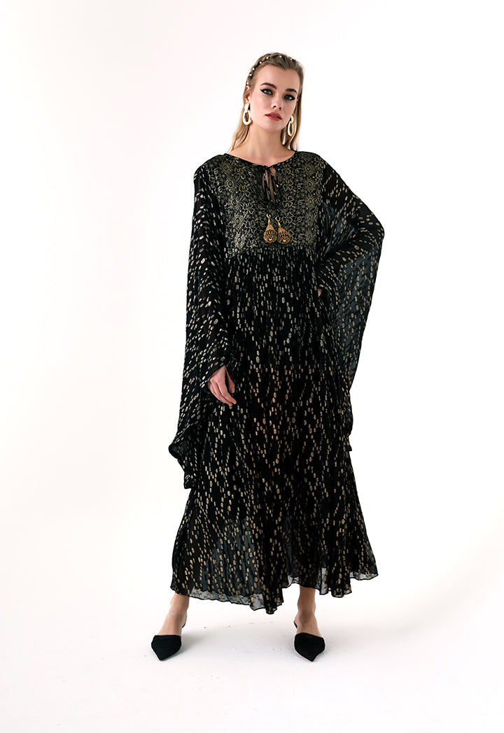 Choice Tassel Tie Neck Kaftan Dress Black - Wardrobe Fashion