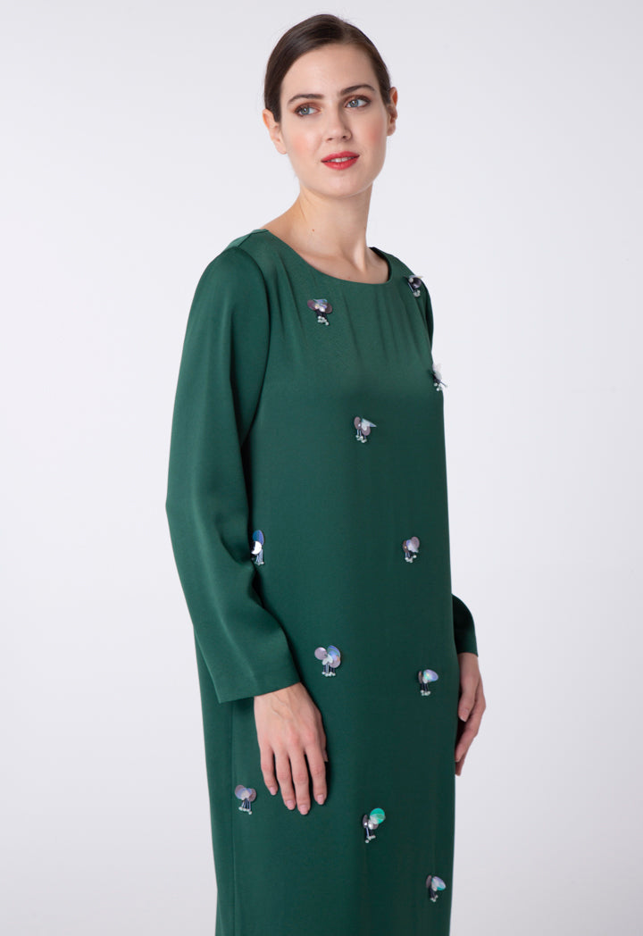 Choice Sequin Details Straight Dress Emerald