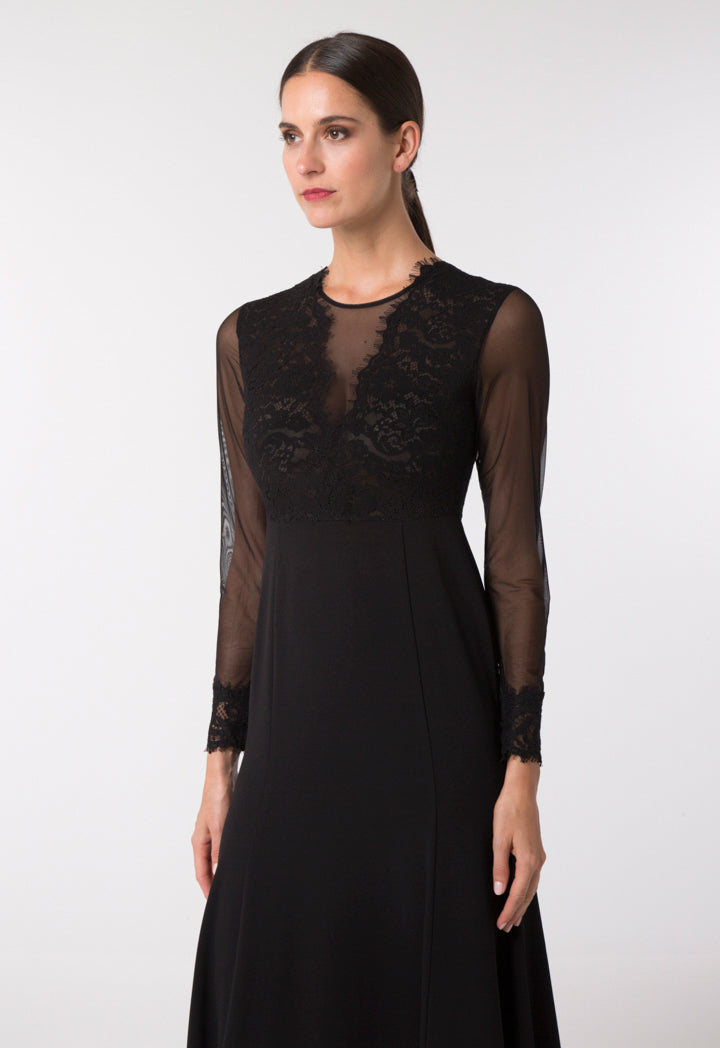 Choice Lace Trim Black Dress Black