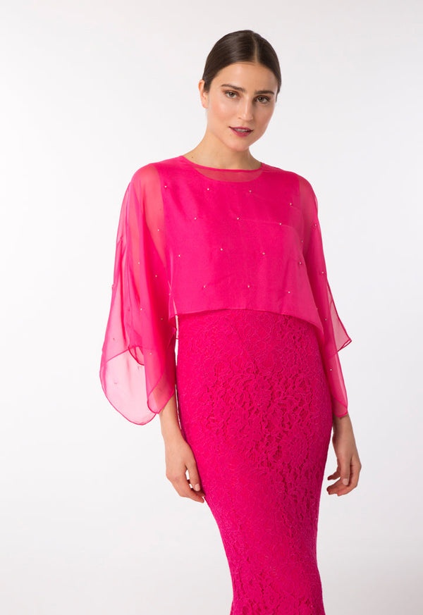 Choice Overlay Chiffon Mermaid Dress Fuchsia