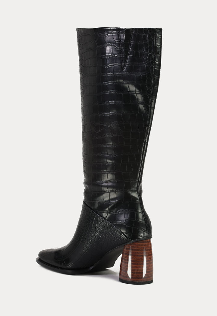 Choice Round Heels Square Toe Quill Boots Black