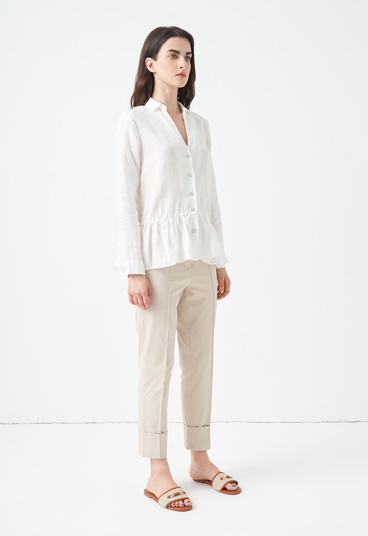 Choice Tiered Hem Solid Shirt Off White