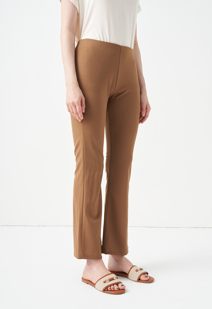 Choice Solid Flare Hem Trousers Brown