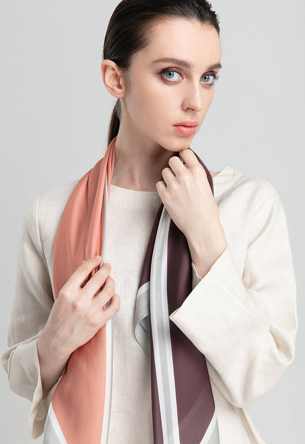 Choice Color Blocking Satin Scarf Brown