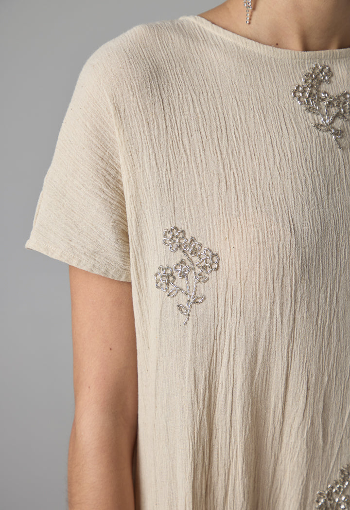 Choice Single Tone Crystal Embellished Maxi Dress - Ramadan Style Beige