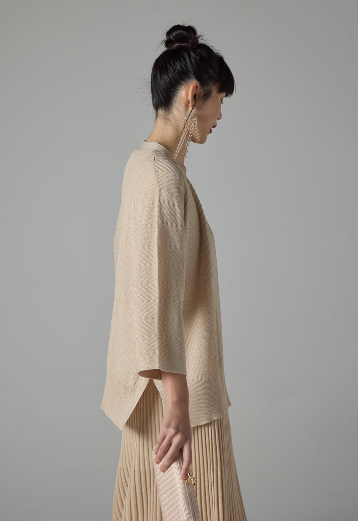 Choice Solid Lurex Fabric Cardigan Beige