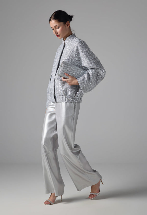 Choice Tweed Sequin Jacket With Front Pockets Grey