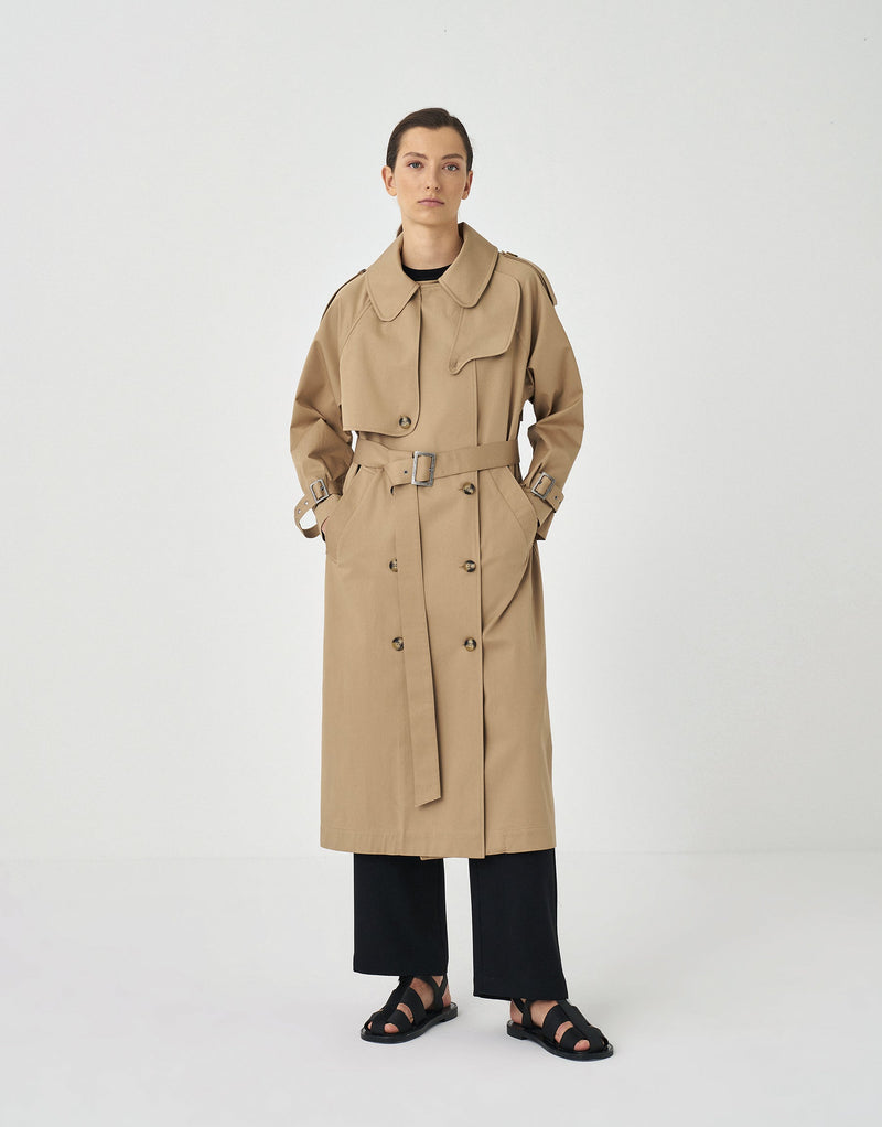 Kk Design Elegant Long Solid Trench Coat Camel