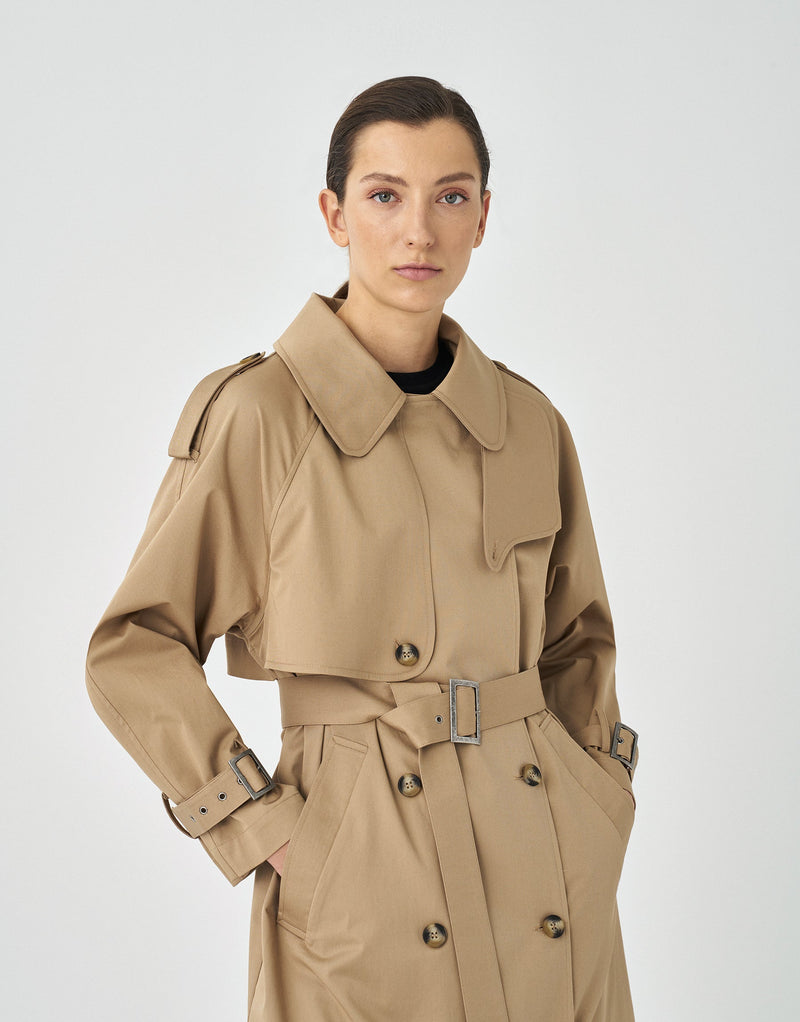 Kk Design Elegant Long Solid Trench Coat Camel