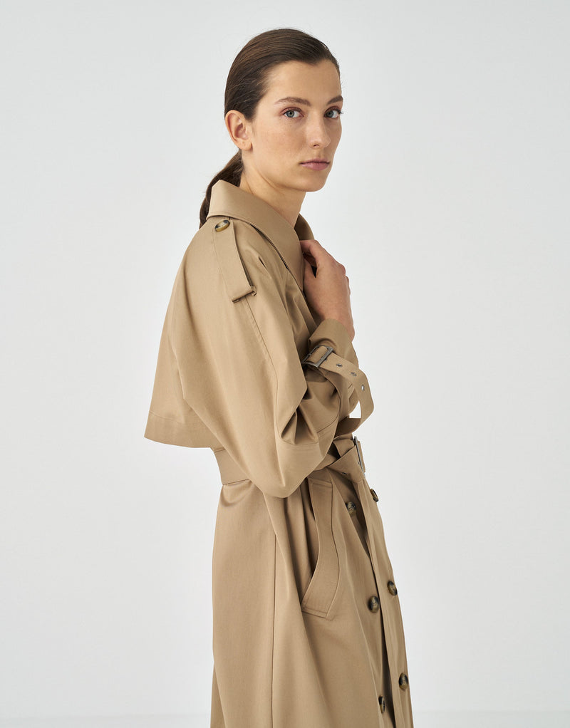 Kk Design Elegant Long Solid Trench Coat Camel