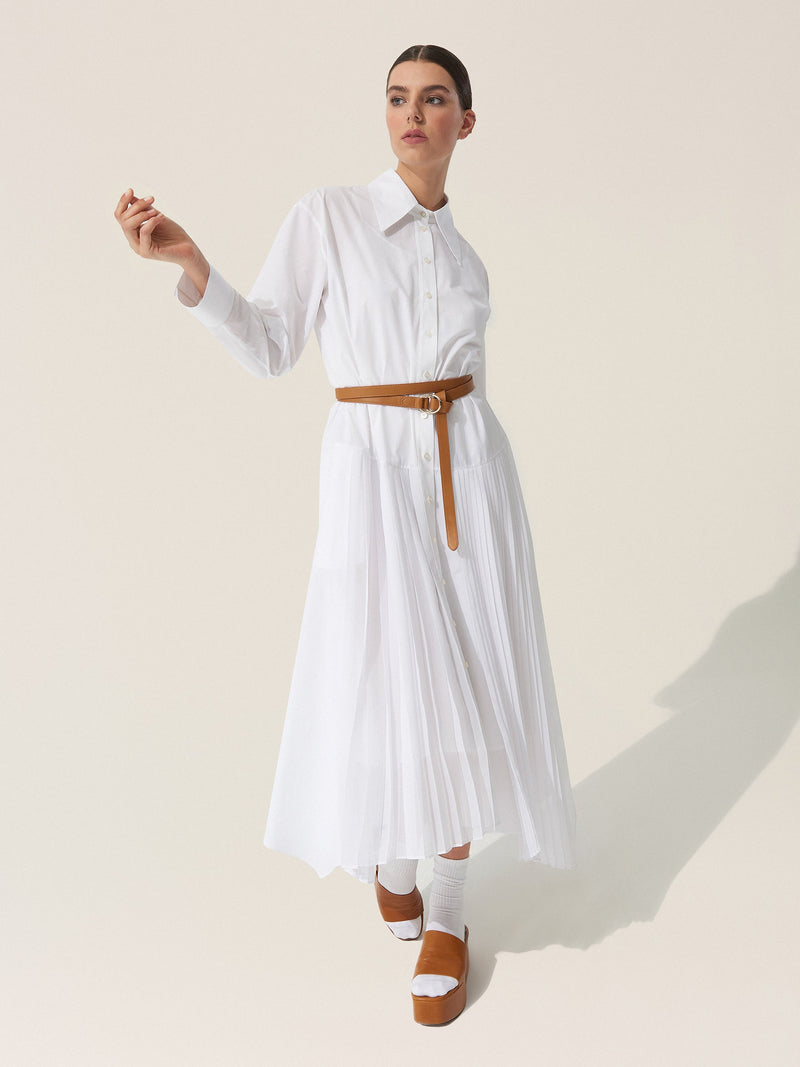 Baqa Pleated Detail Shirt Dress Ecru