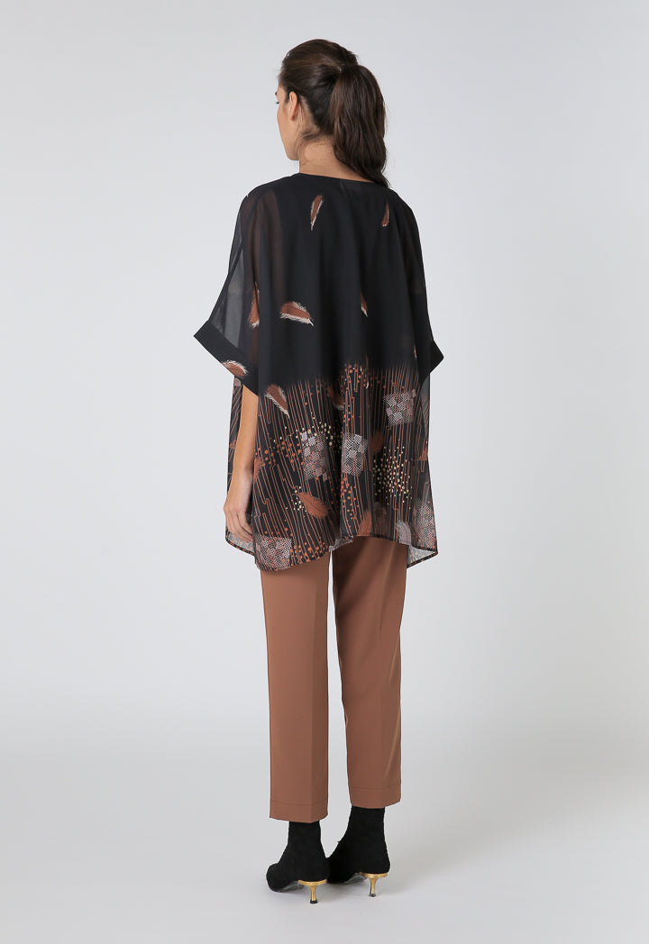 Choice Printed Wide Blouse With Plain Inner Black