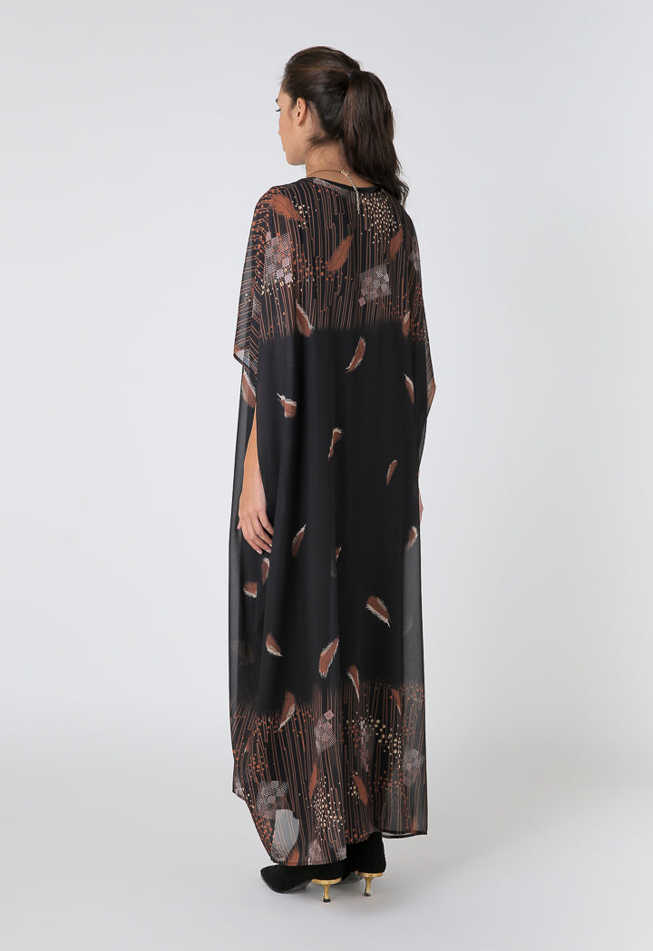 Choice Printed Wide Maxi Dress With Plain Inner Black