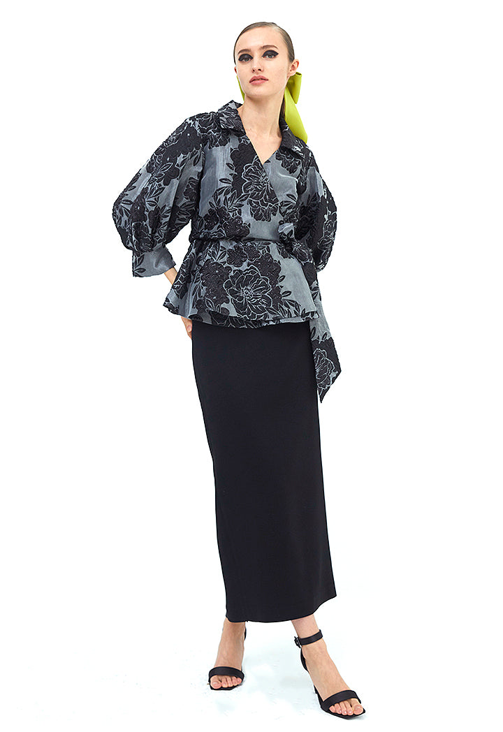 Choice Jacquard Overlapped Balloon Shirt Black - Wardrobe Fashion