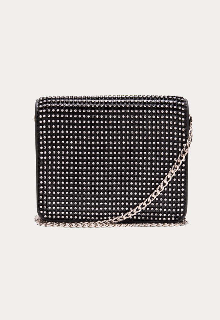 Choice Rhinestone Mesh Flap Sling Bag Black - Wardrobe Fashion