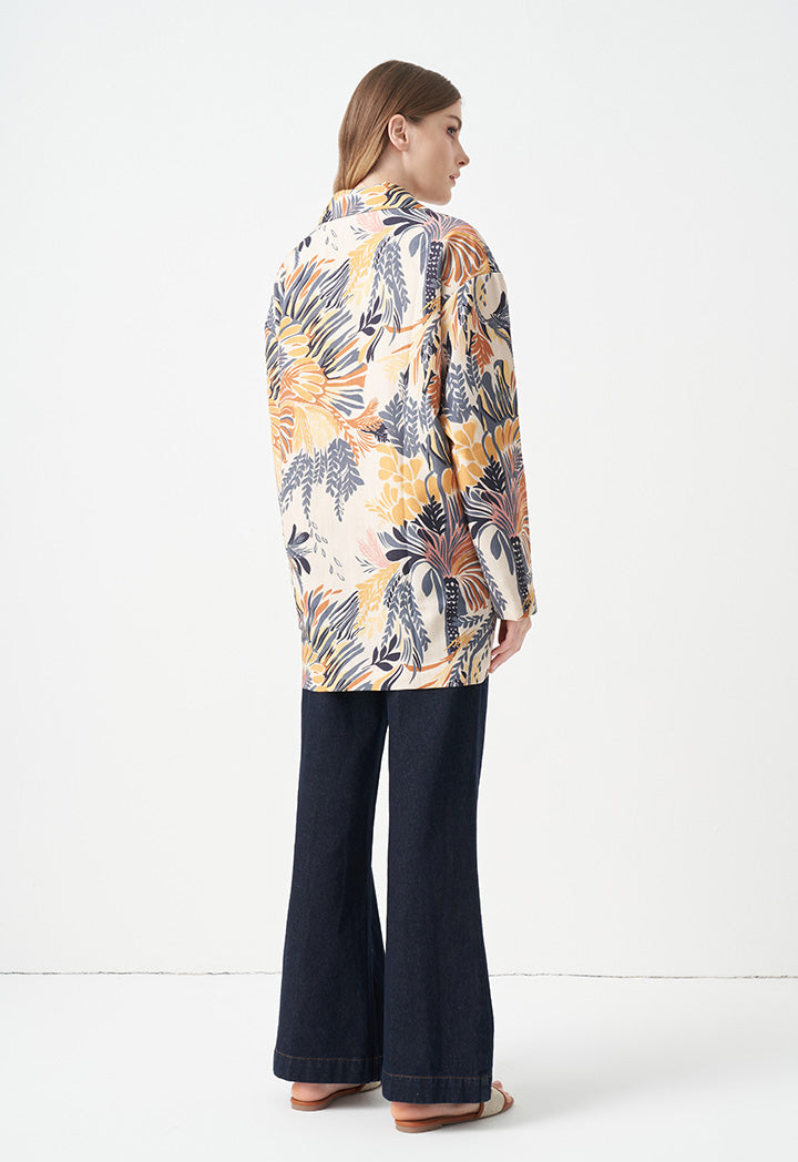 Choice Allover Printed Blazer Yellow Print