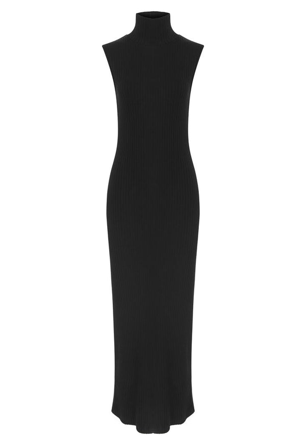 Nu Sleeveless  Turtle Neck Bodycon Maxi Dress Black