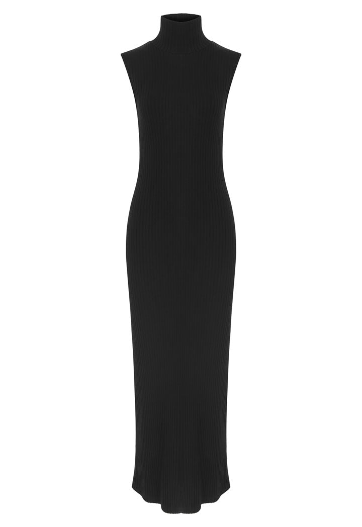 Nu Sleeveless  Turtle Neck Bodycon Maxi Dress Black